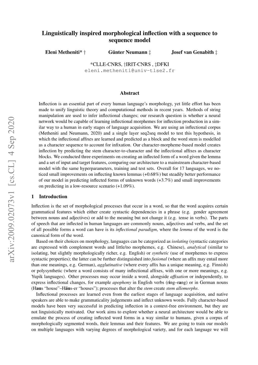 Arxiv:2009.02073V1 [Cs.CL] 4 Sep 2020 Than One Meanings, E.G