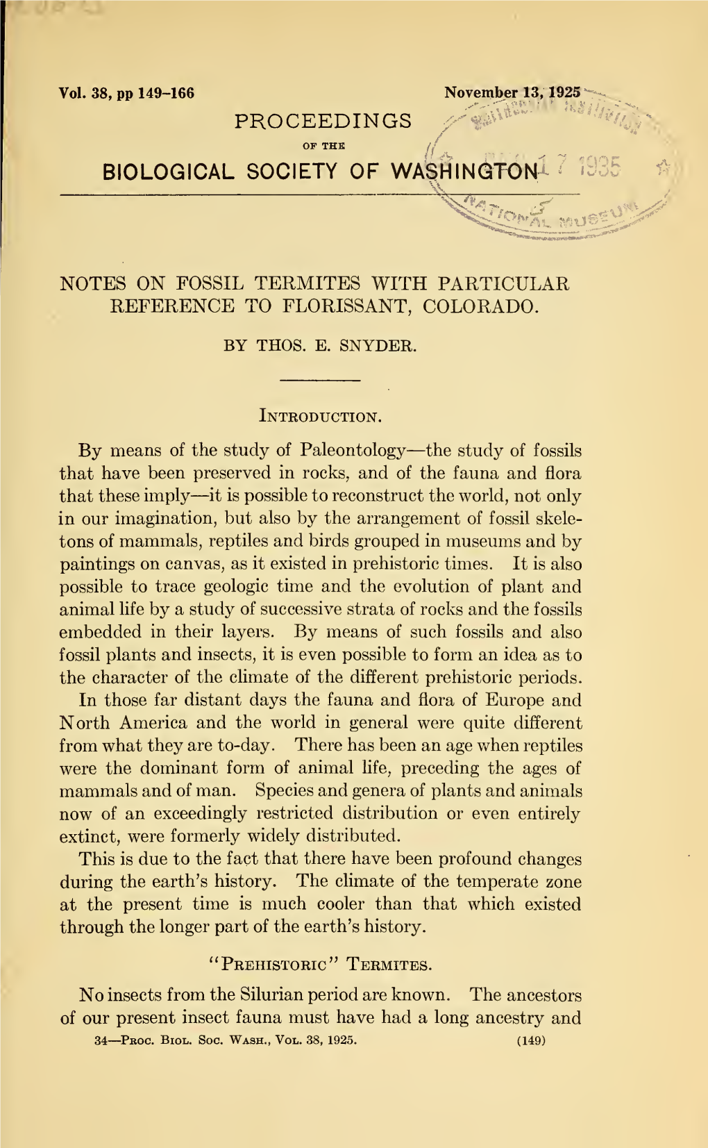 Proceedings of the Biological Society of Washington