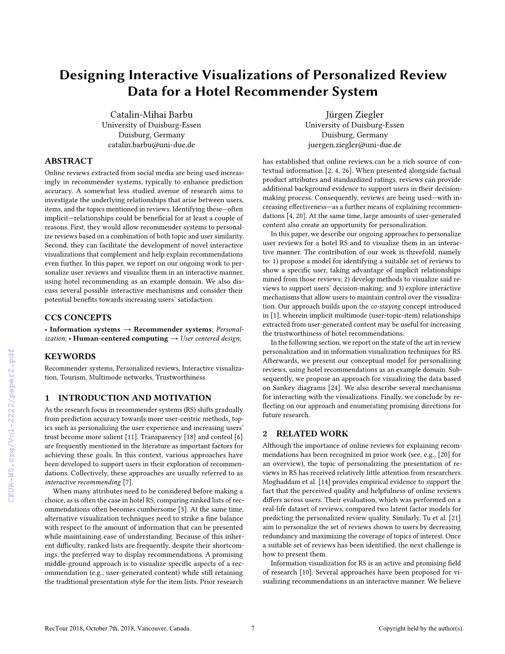 Designing Interactive Visualizations of Personalized Review Data for a Hotel Recommender System