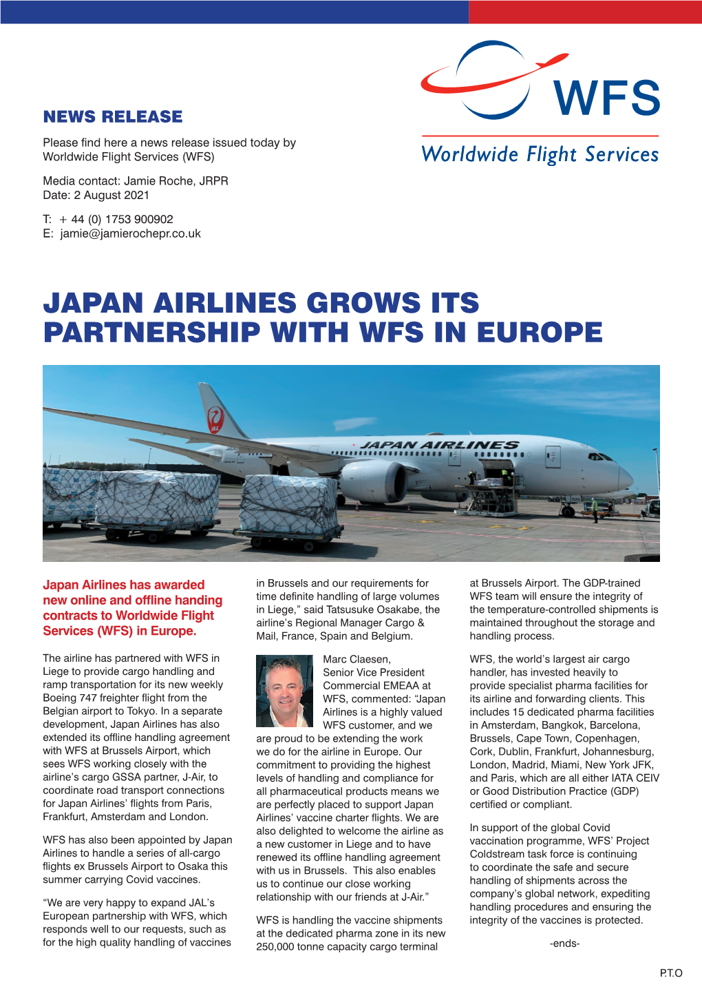 Japan Airlines Grows Its Partnership with Wfs in Europe