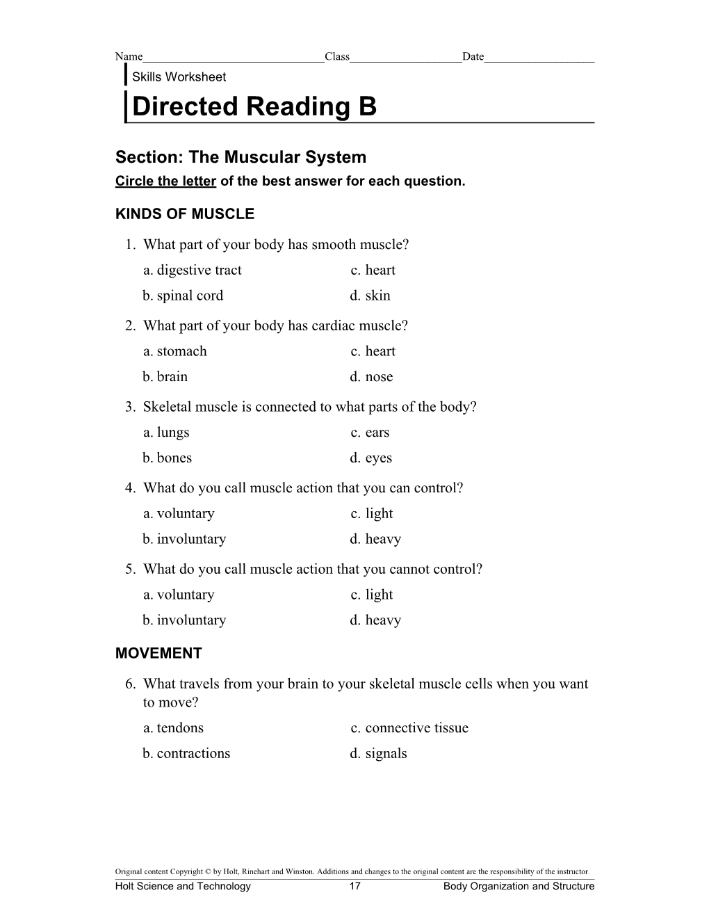 Circle the Letter of the Best Answer for Each Question s2