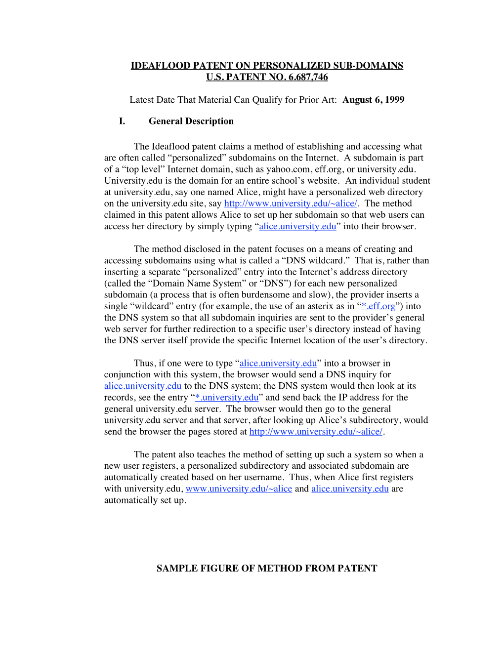 Ideaflood Patent on Personalized Sub-Domains U.S