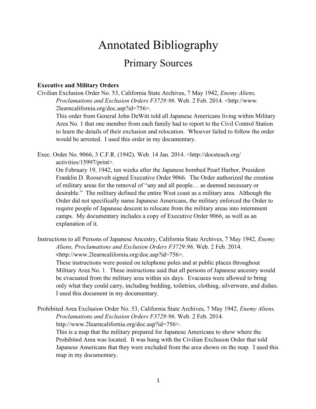 Annotated Bibliography Primary Sources