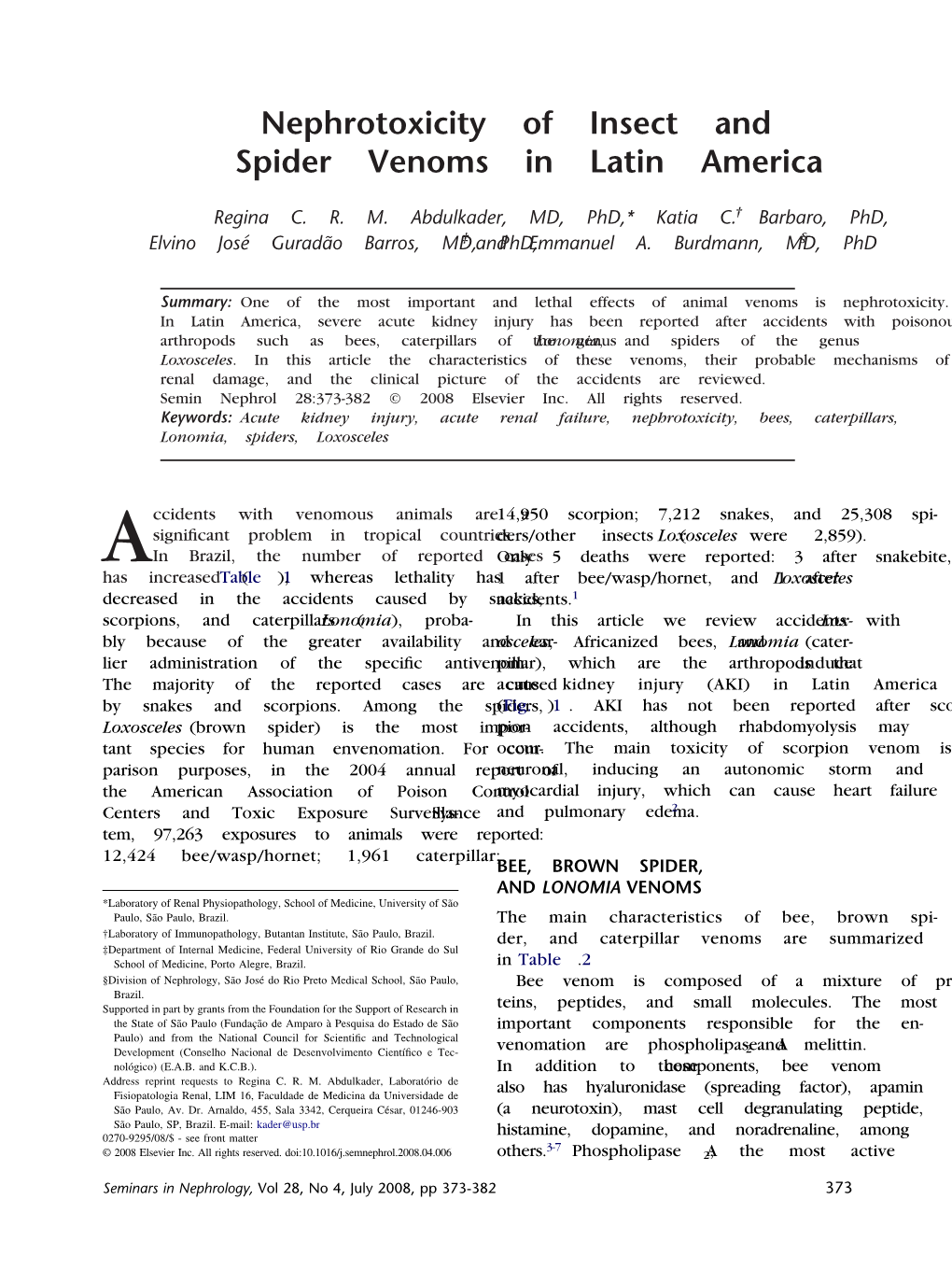 Nephrotoxicity of Insect and Spider Venoms in Latin America