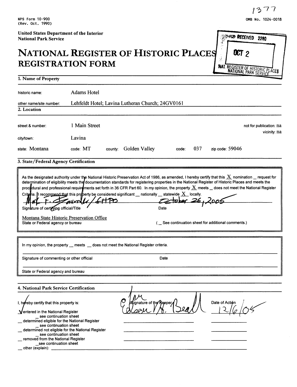 National Register of Historic Place Registration Form