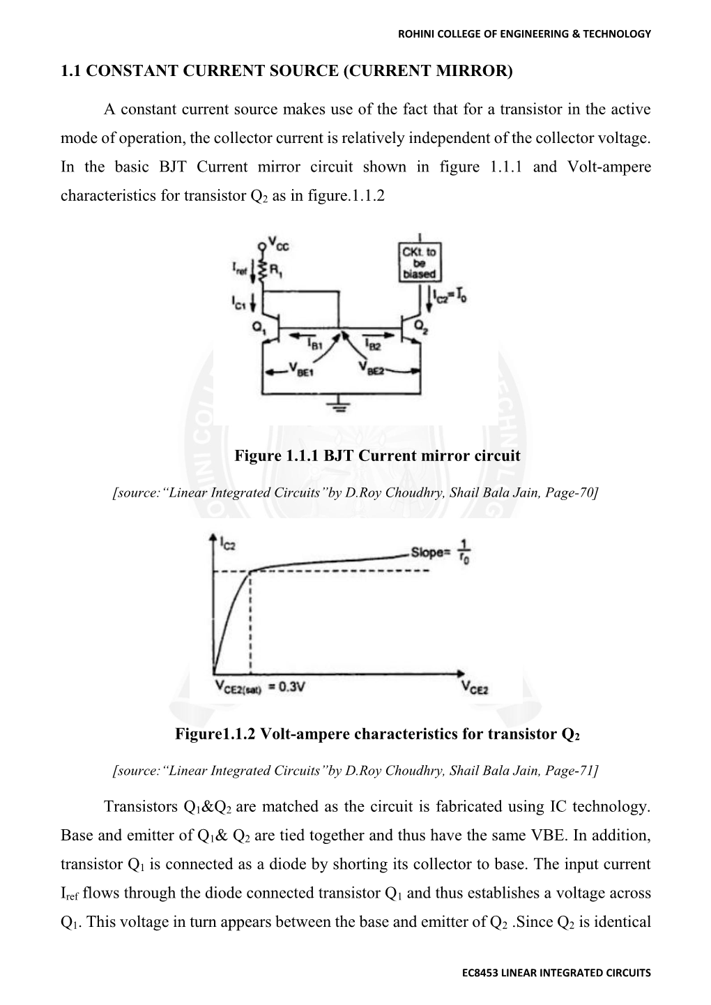 1.1 CONSTANT CURRENT SOURCE (CURRENT MIRROR) a Constant