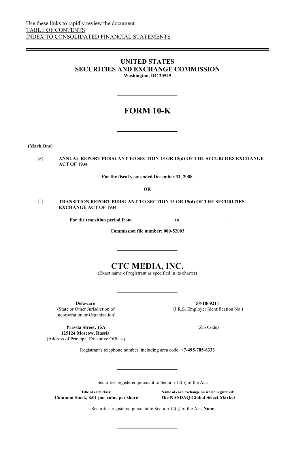 Form 10-K Ctc Media, Inc