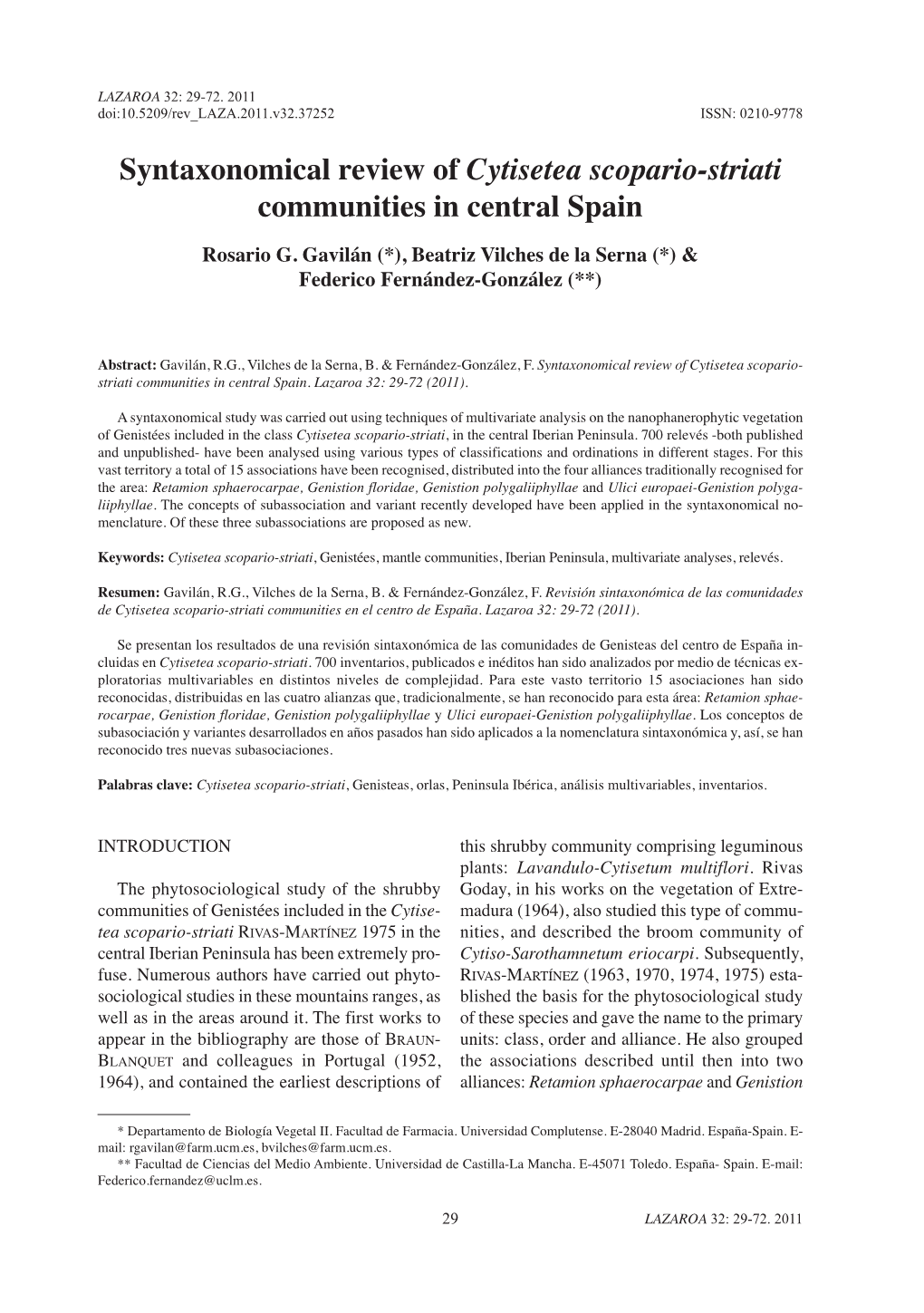 Syntaxonomical Review of Cytisetea Scopario-Striati Communities in Central Spain