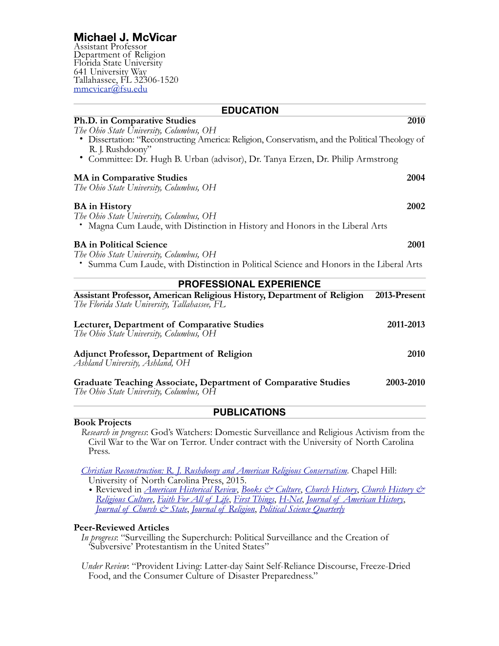 Michael J. Mcvicar CV