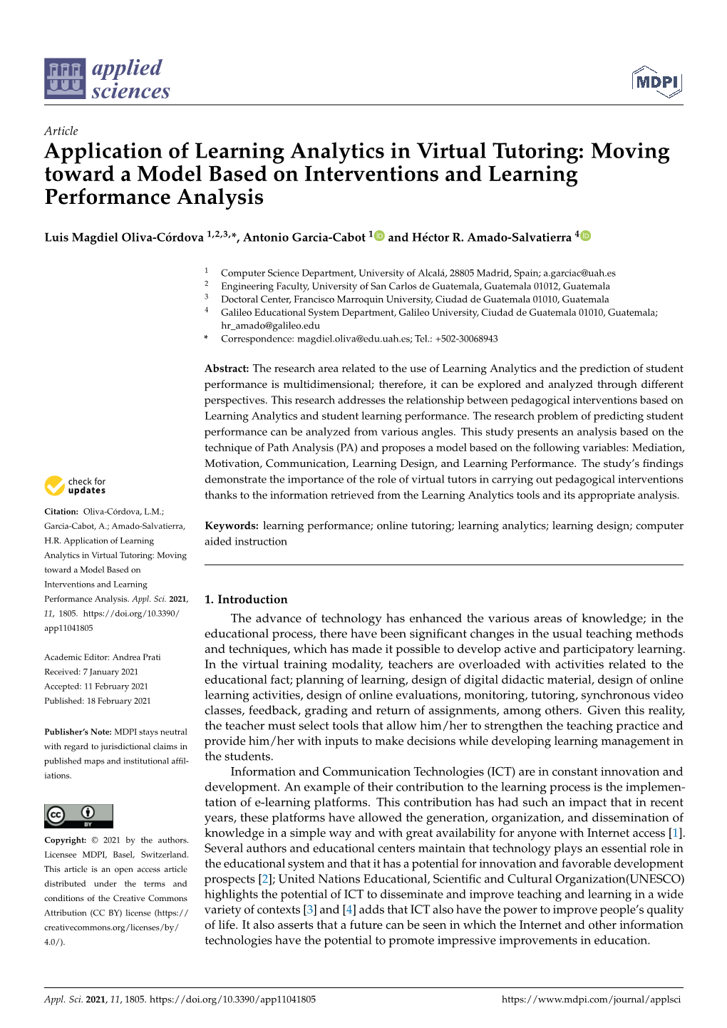 Application of Learning Analytics in Virtual Tutoring: Moving Toward a Model Based on Interventions and Learning Performance Analysis
