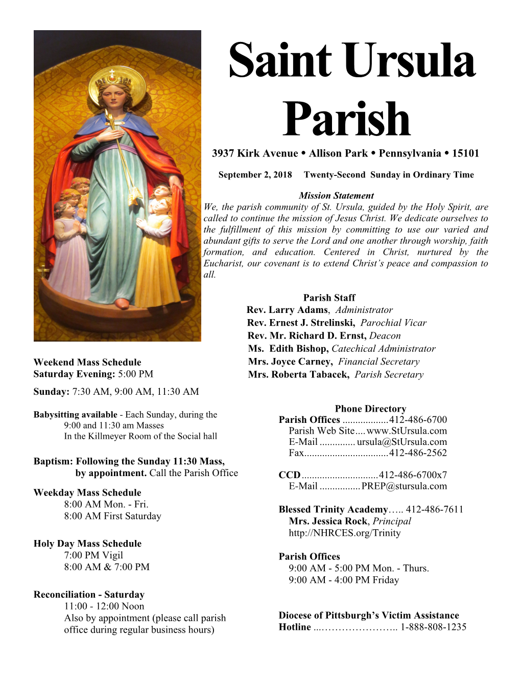 Saint Ursula Parish 3937 Kirk Avenue  Allison Park  Pennsylvania  15101