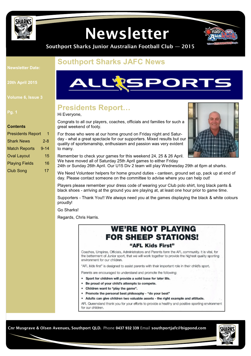 Southport Sharks JAFC News Newsletter Date