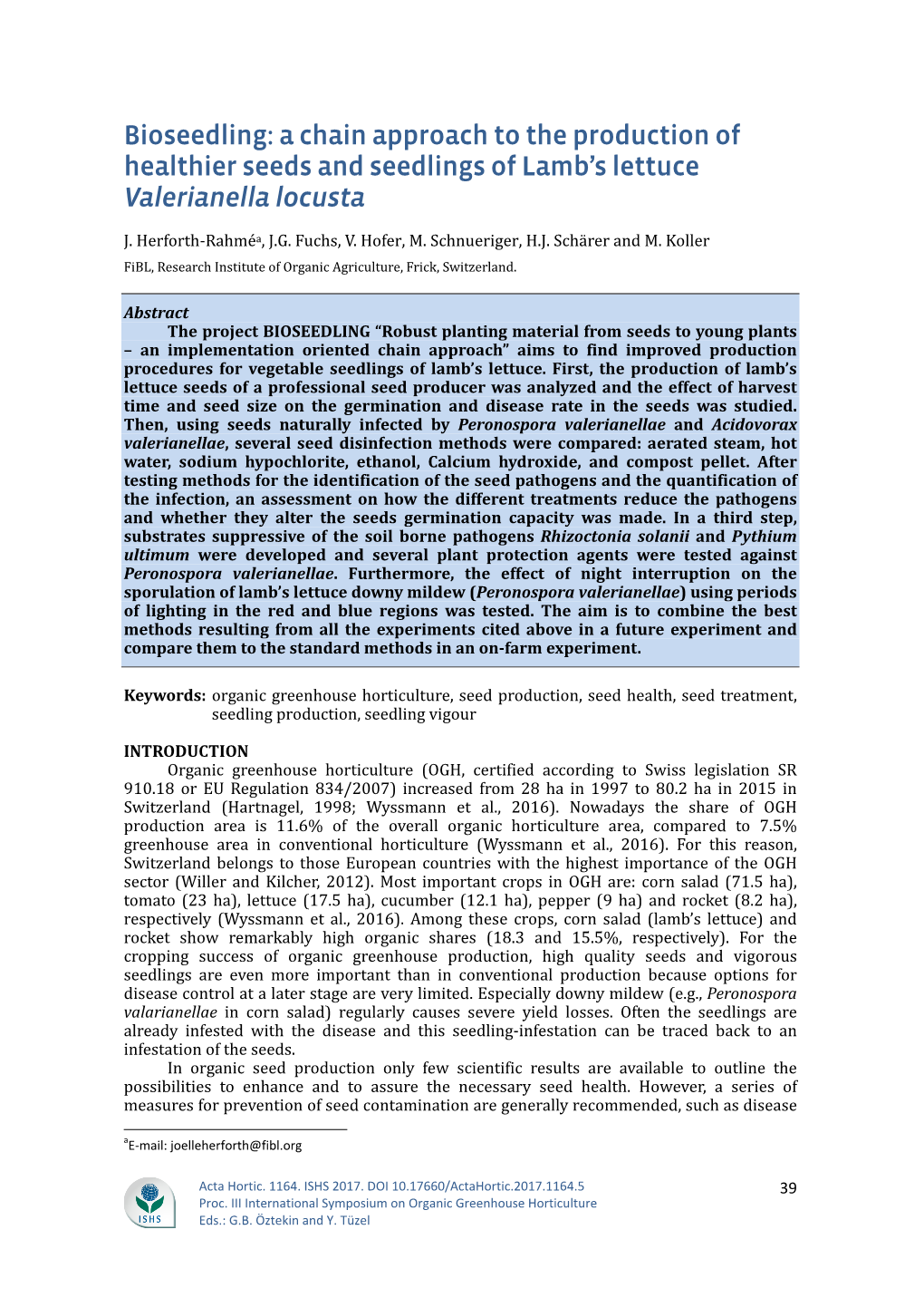 A Chain Approach to the Production of Healthier Seeds and Seedlings of Lamb’S Lettuce Valerianella Locusta