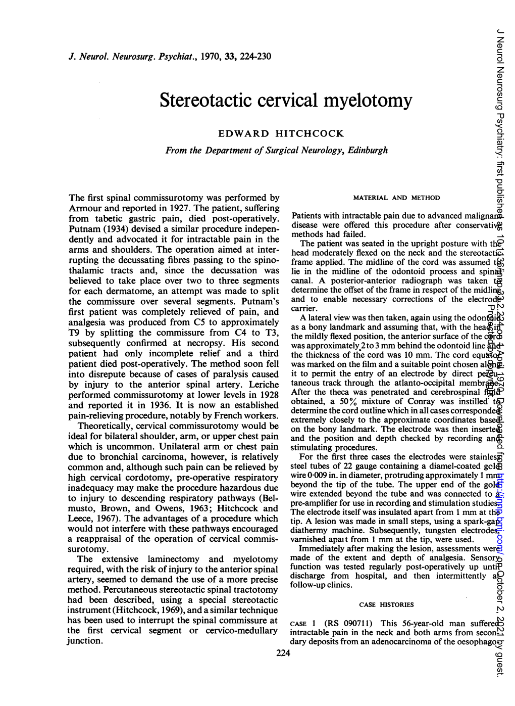 Stereotactic Cervical Myelotomy