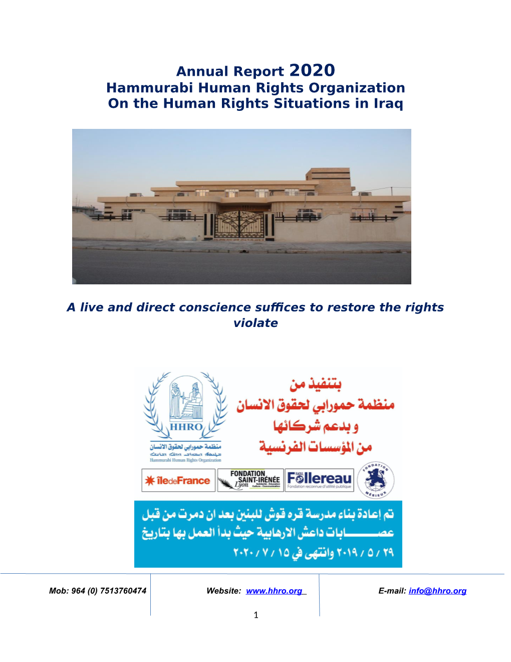 Annual Report 2020 Hammurabi Human Rights Organization on the Human Rights Situations in Iraq