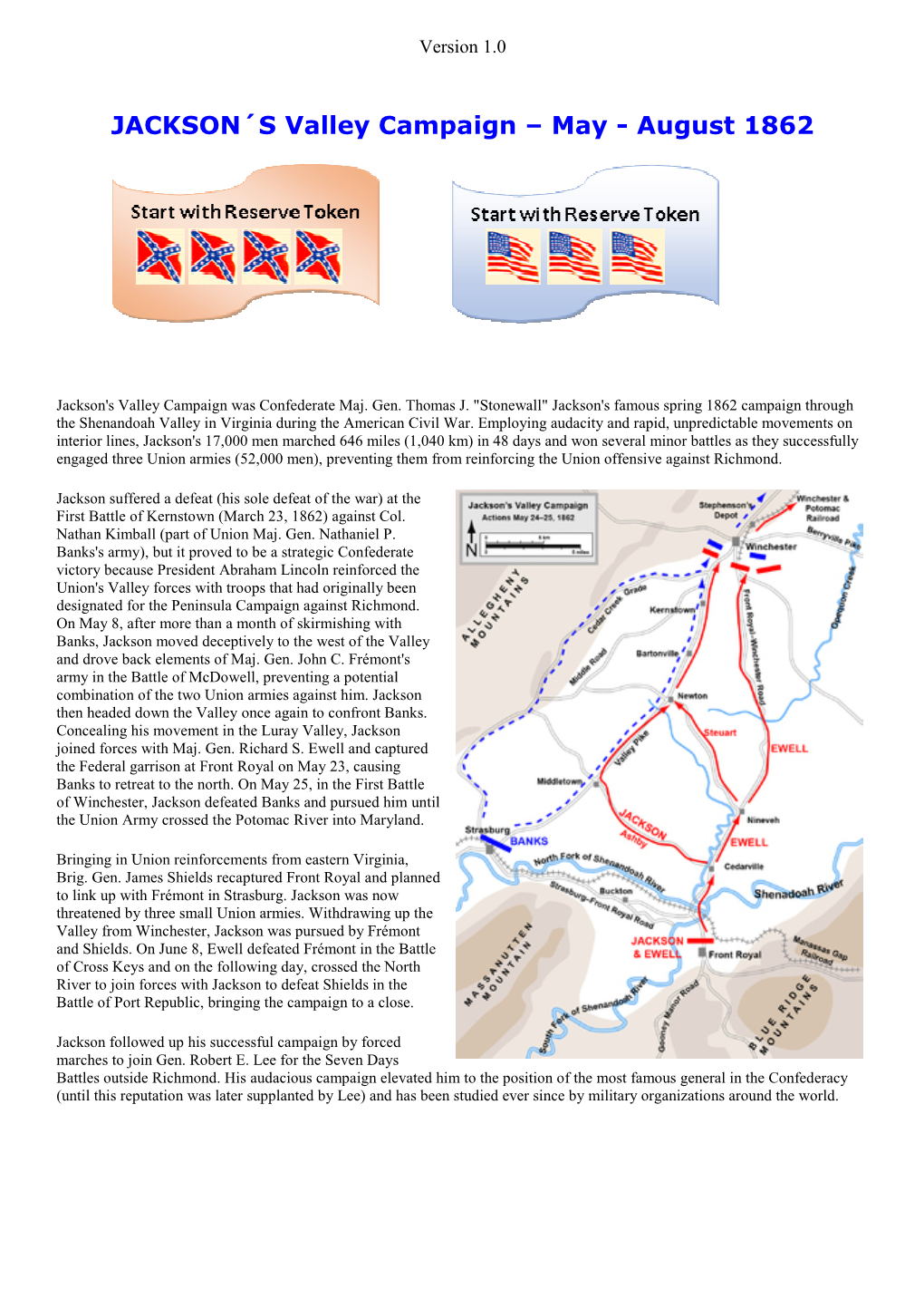 JACKSON´S Valley Campaign – May - August 1862