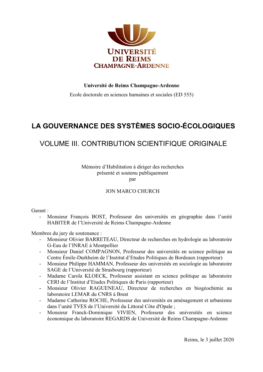 La Gouvernance Des Systèmes Socio-Écologiques Volume