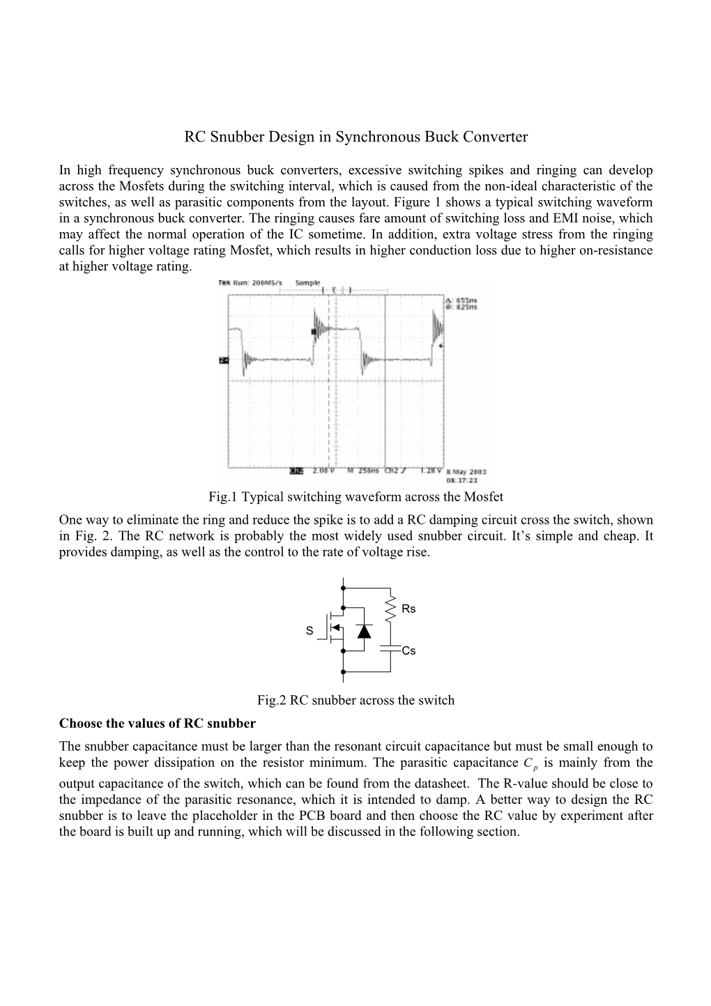 RC Snubber Design in Synchronous Buck Converter