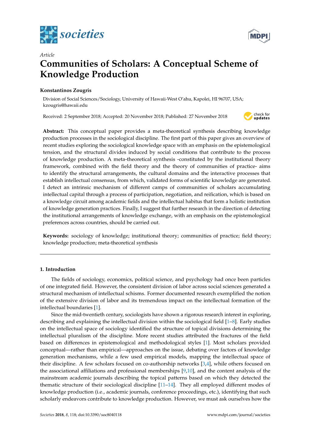 A Conceptual Scheme of Knowledge Production