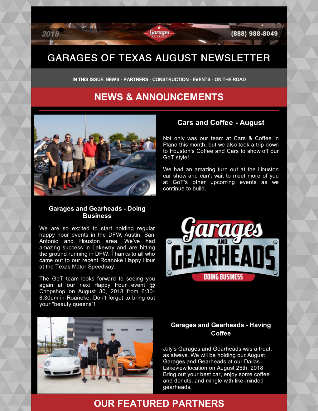 Garages of Texas August Newsletter News