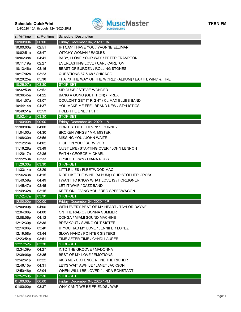 Schedule Quickprint TKRN-FM