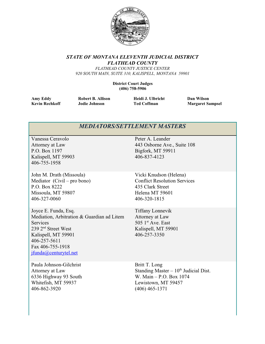 State of Montana Eleventh Judicial District