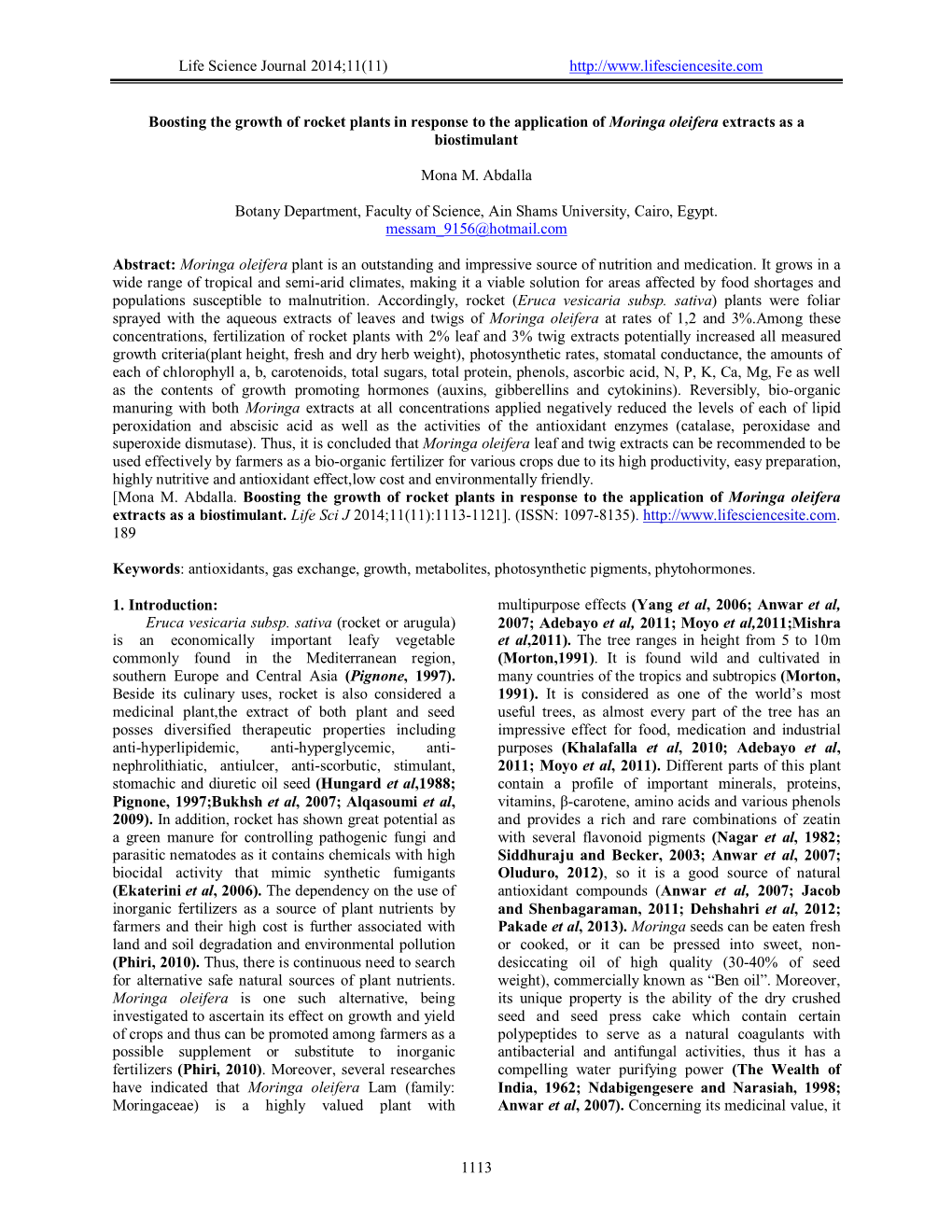 Life Science Journal 2014;11(11) 1113