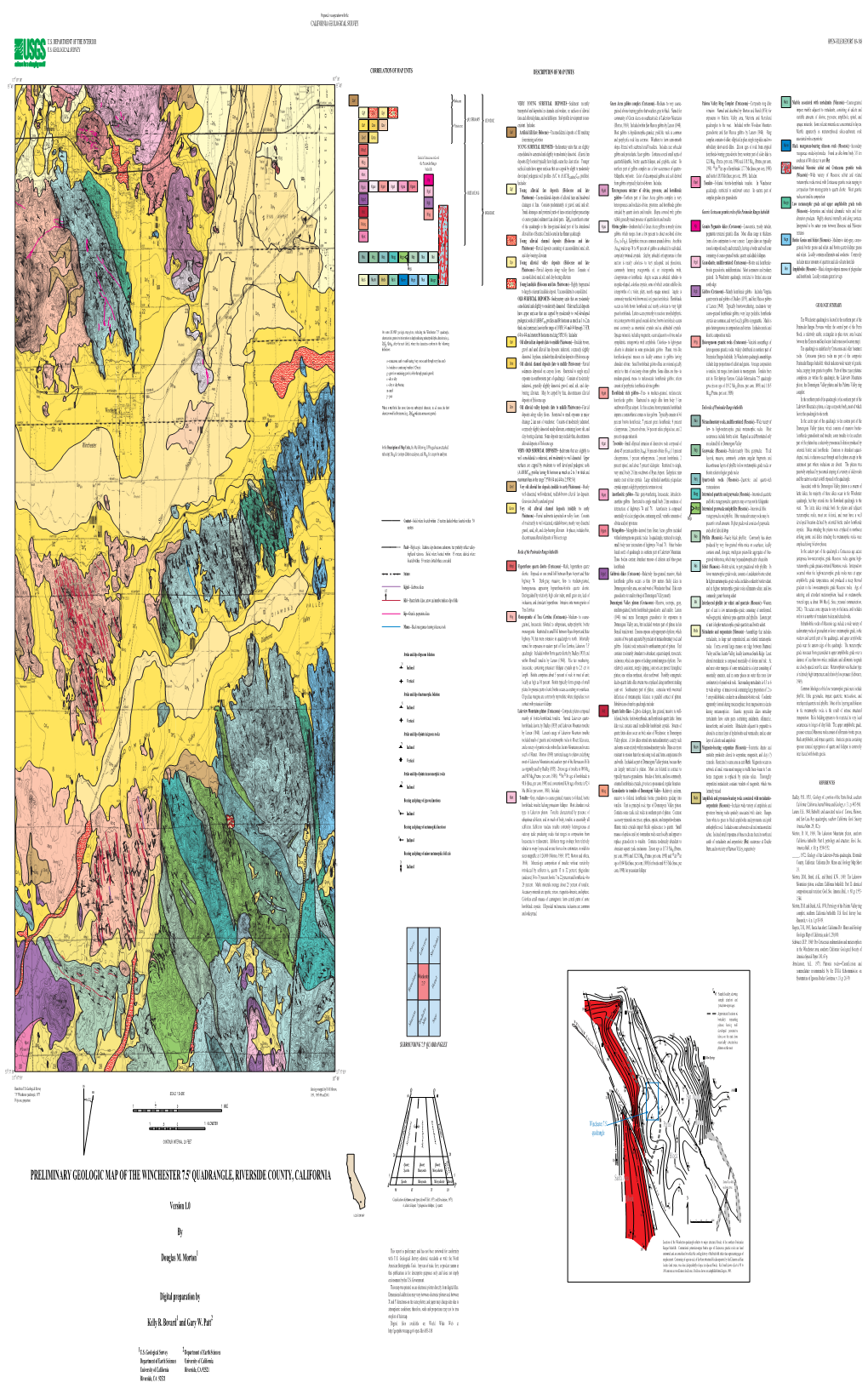 Preliminary Geologic Map of the Winchester 7.5' Quadrangle, Riverside County, California