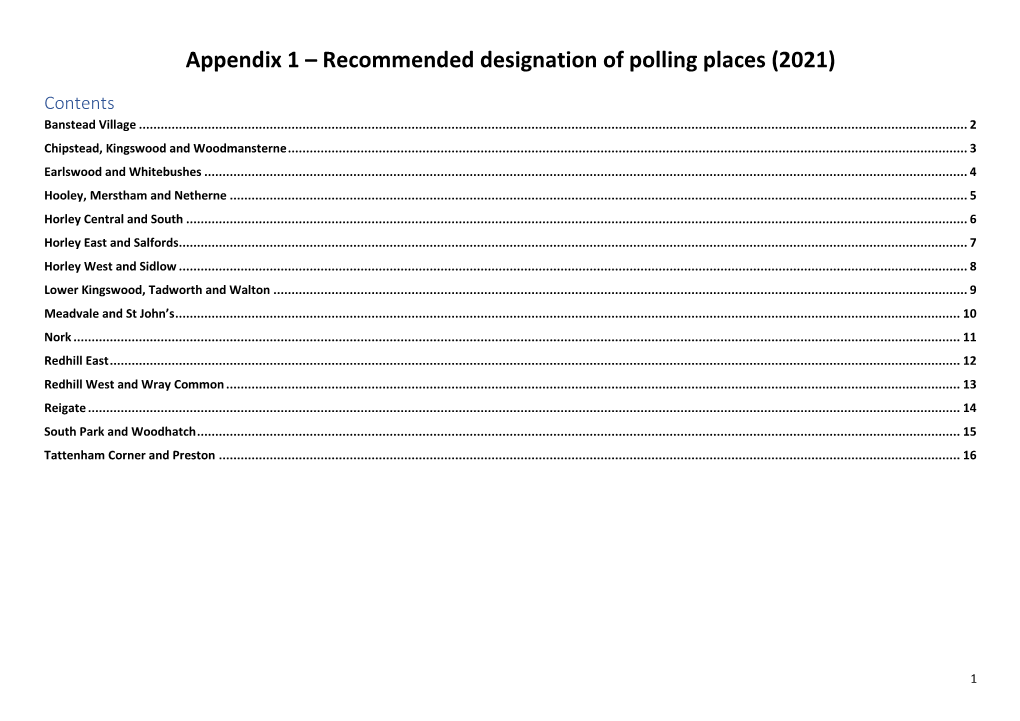 Appendix 1 – Recommended Designation of Polling Places (2021)