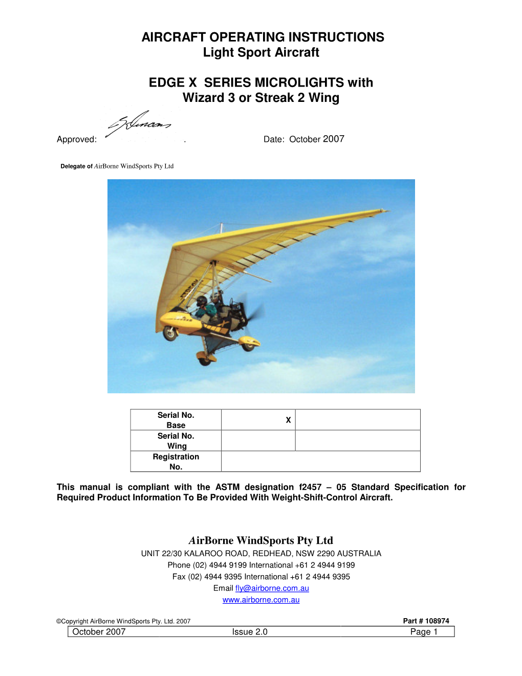 AIRCRAFT OPERATING INSTRUCTIONS Light Sport Aircraft