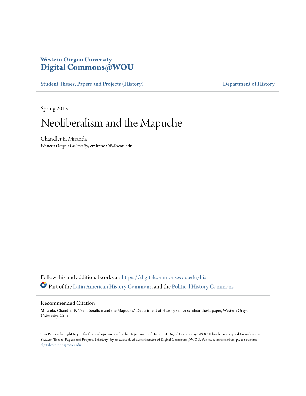Neoliberalism and the Mapuche Chandler E