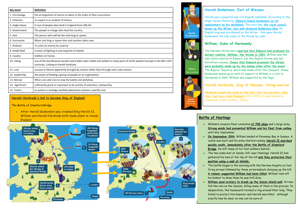 Battle of Hastings Harold Godwinson, Earl of Wessex William, Duke Of