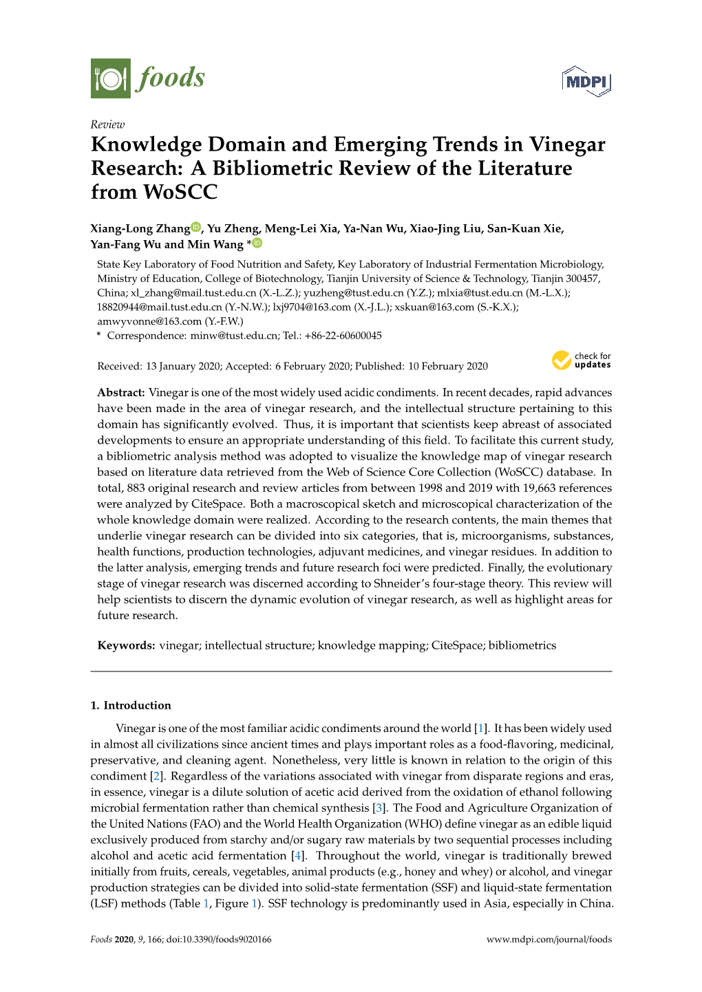 Knowledge Domain and Emerging Trends in Vinegar Research: a Bibliometric Review of the Literature from Woscc