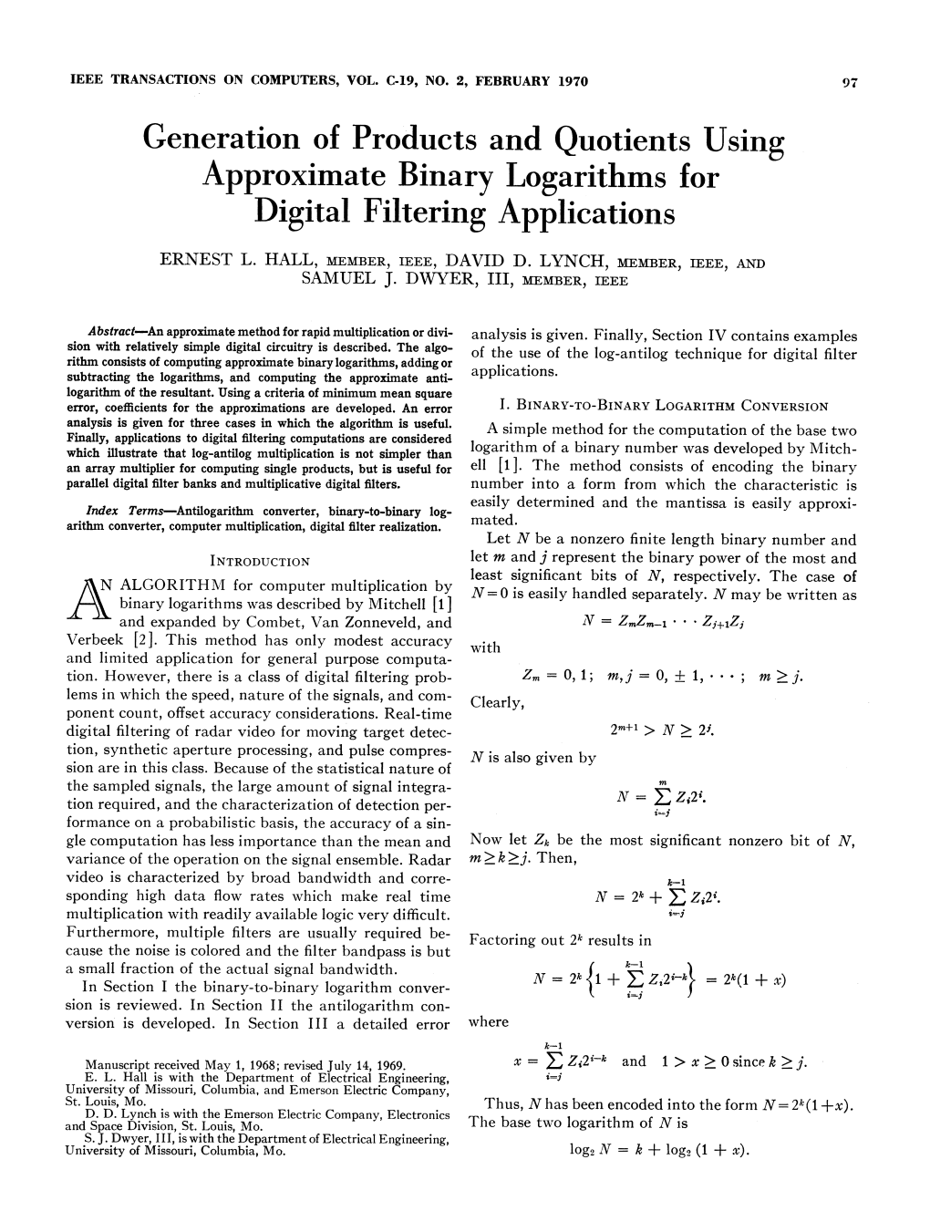 Approximate Binary Logarithms for Digital Filtering Applications