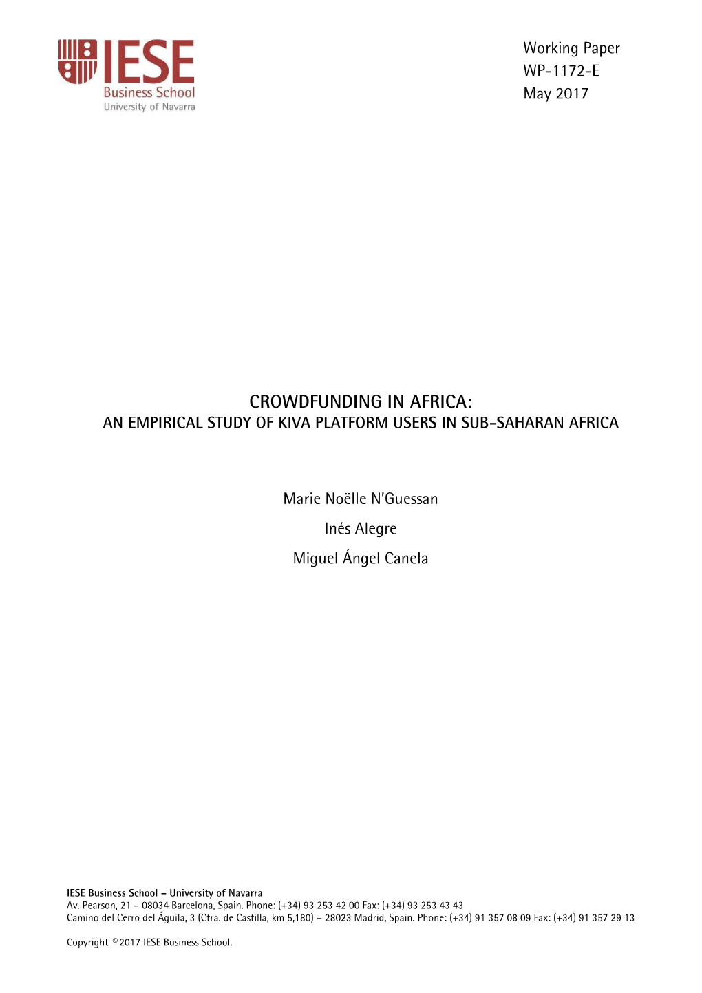 Crowdfunding in Africa: an Empirical Study of Kiva Platform Users in Sub-Saharan Africa