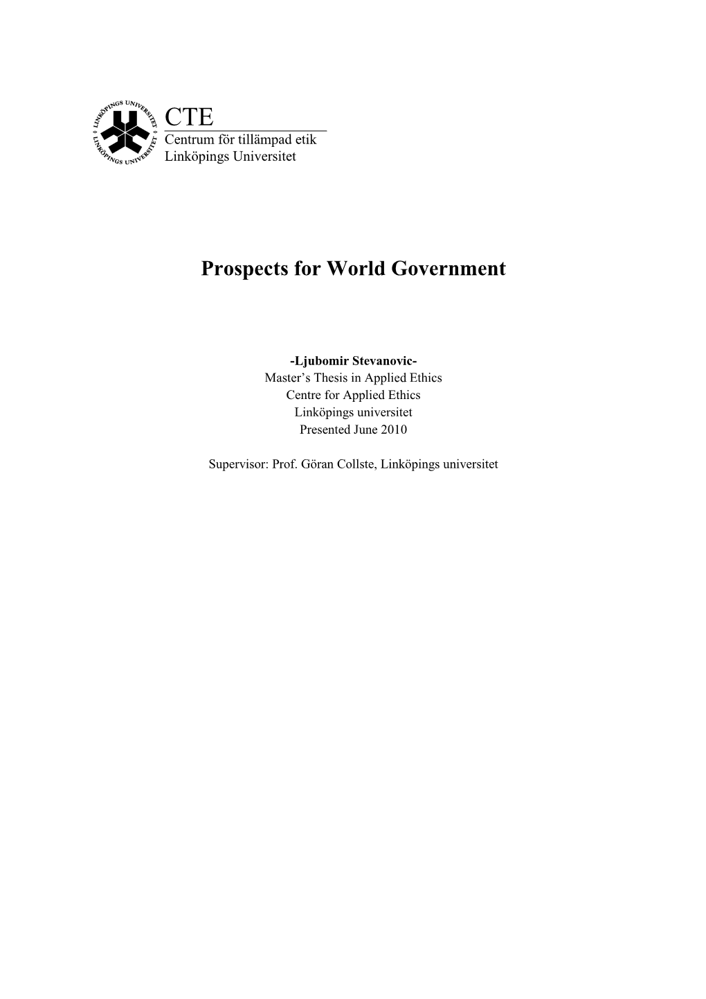 Prospects for World Government