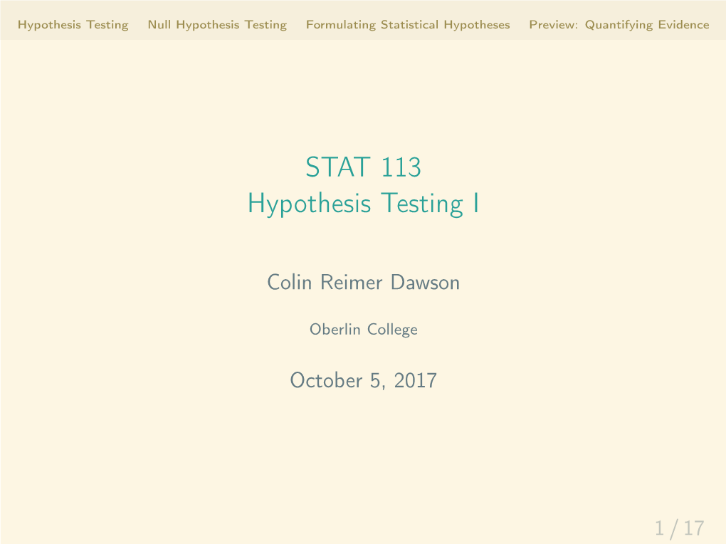 STAT 113 Hypothesis Testing I