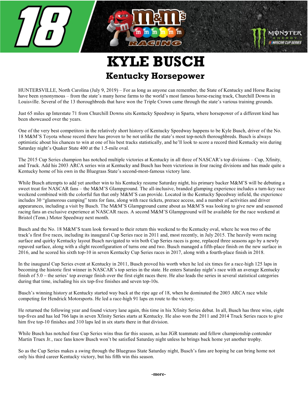 KYLE BUSCH Kentucky Horsepower