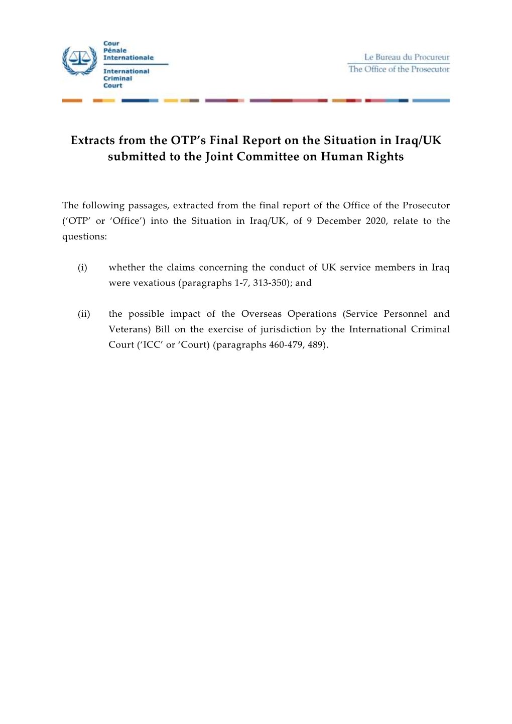 Extracts from the OTP's Final Report on the Situation in Iraq/UK