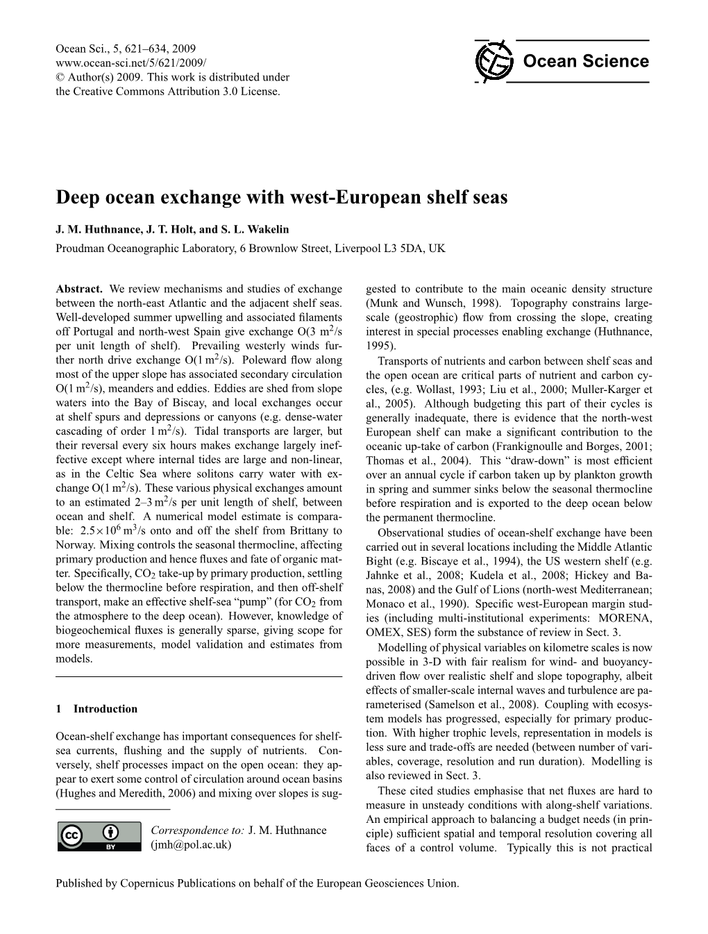 Deep Ocean Exchange with West-European Shelf Seas