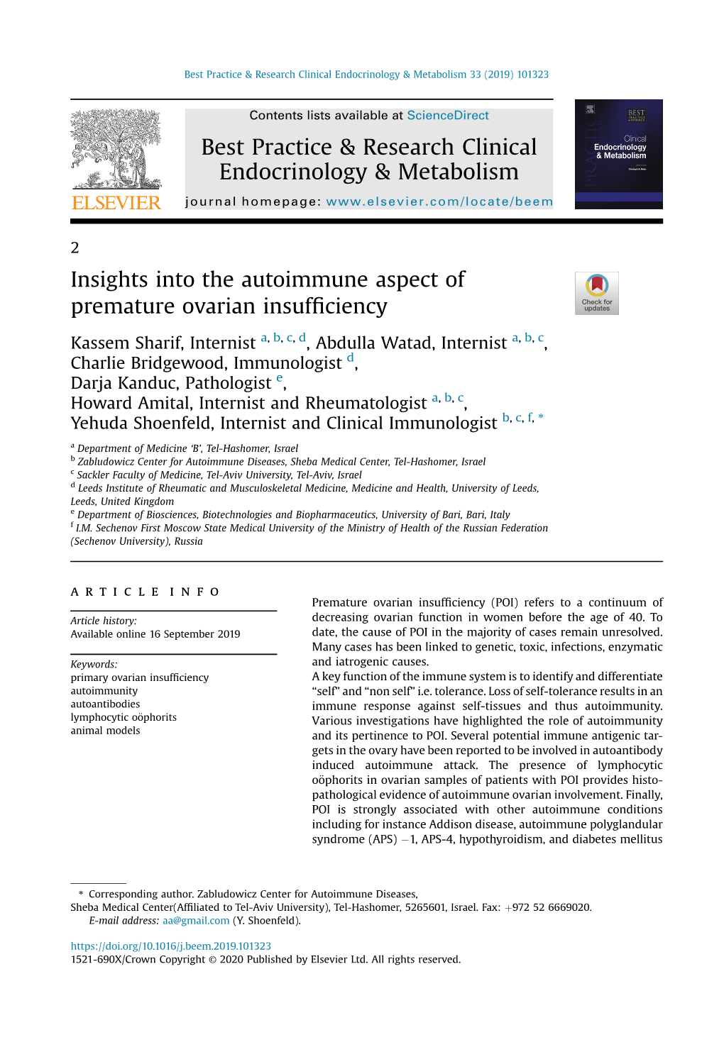 Insights Into the Autoimmune Aspect of Premature Ovarian Insufficiency