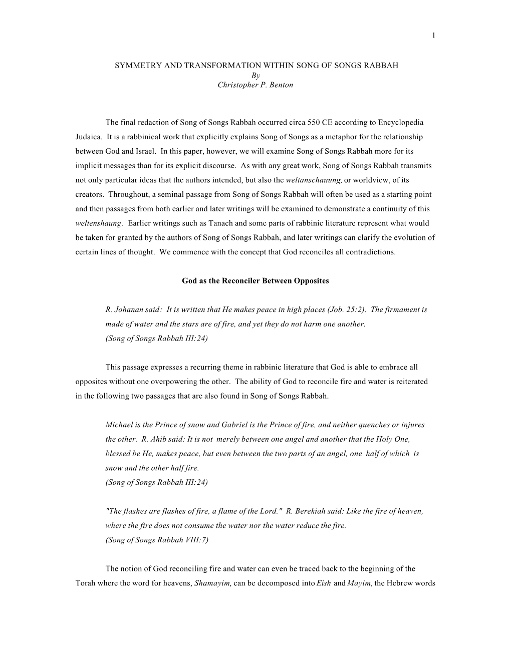 SYMMETRY and TRANSFORMATION WITHIN SONG of SONGS RABBAH by Christopher P