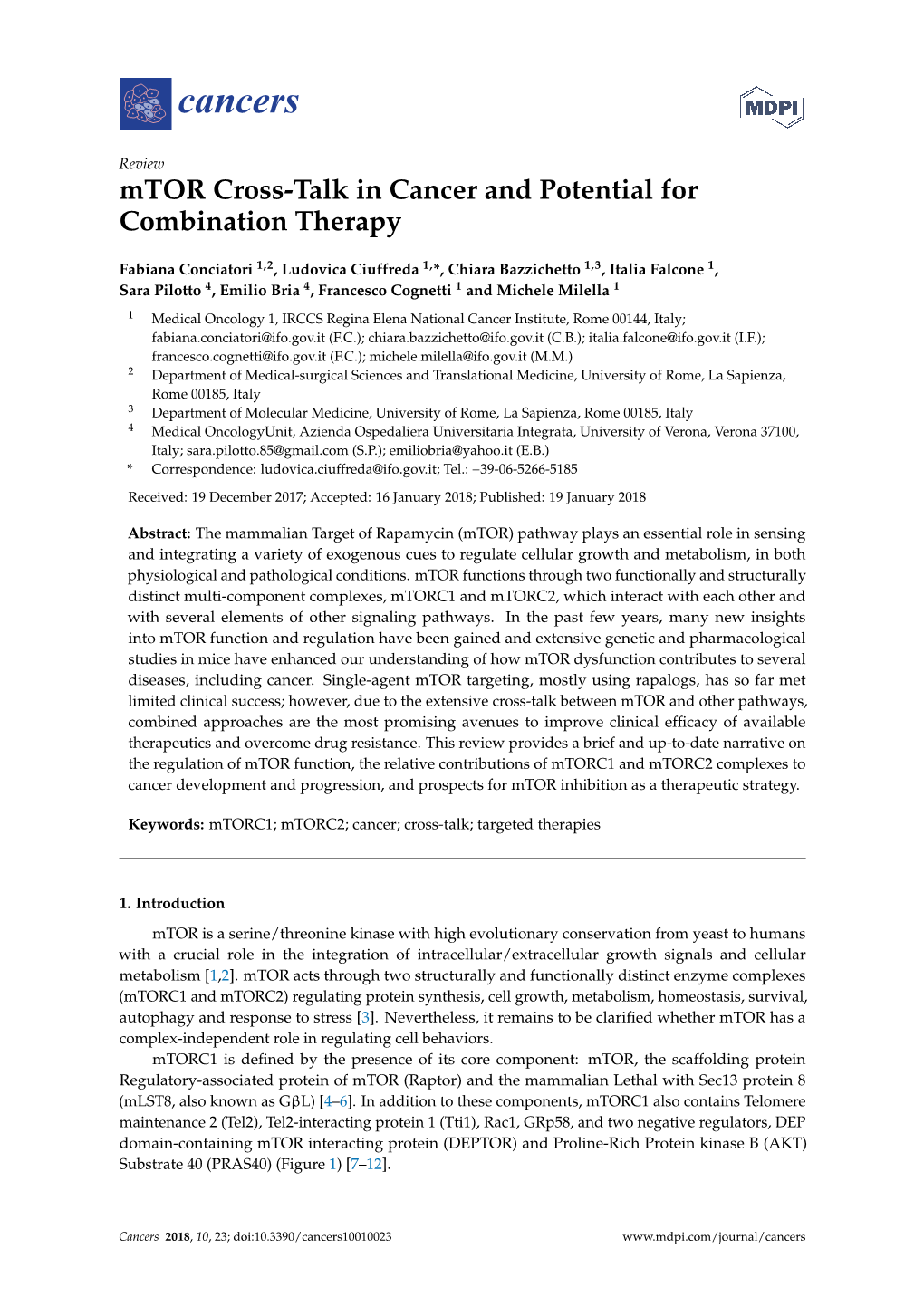 Mtor Cross-Talk in Cancer and Potential for Combination Therapy