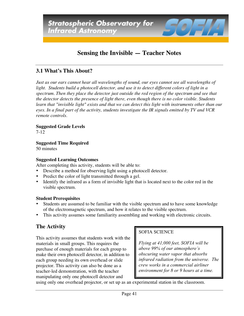 Sensing the Invisible — Teacher Notes