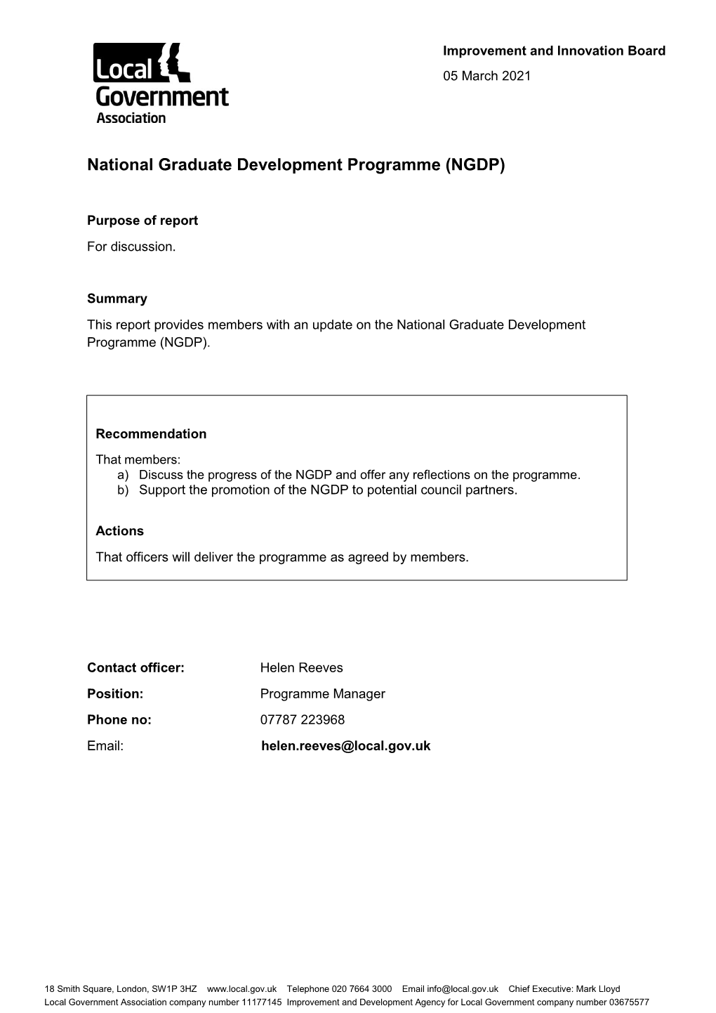 National Graduate Development Programme (NGDP)