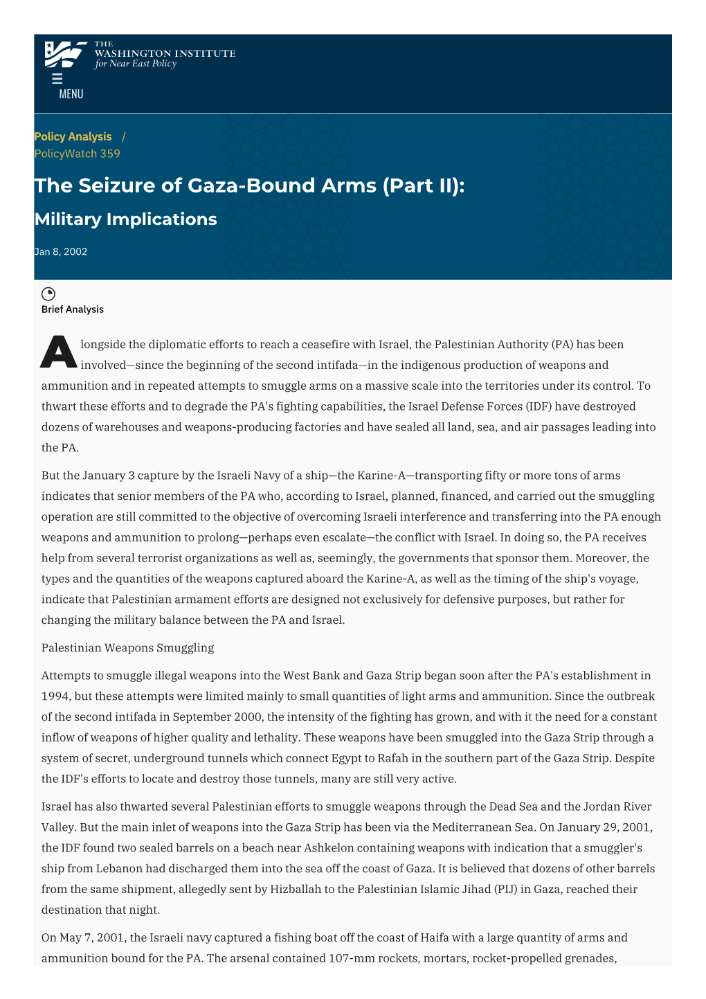 The Seizure of Gaza-Bound Arms (Part II): Military Implications | The