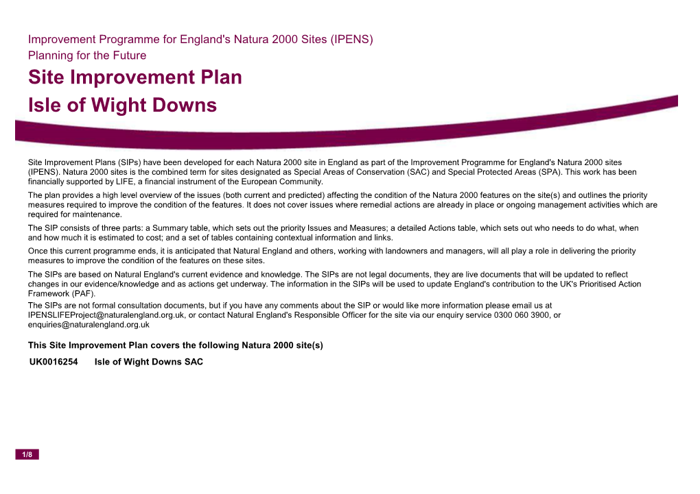 Site Improvement Plan Isle of Wight Downs