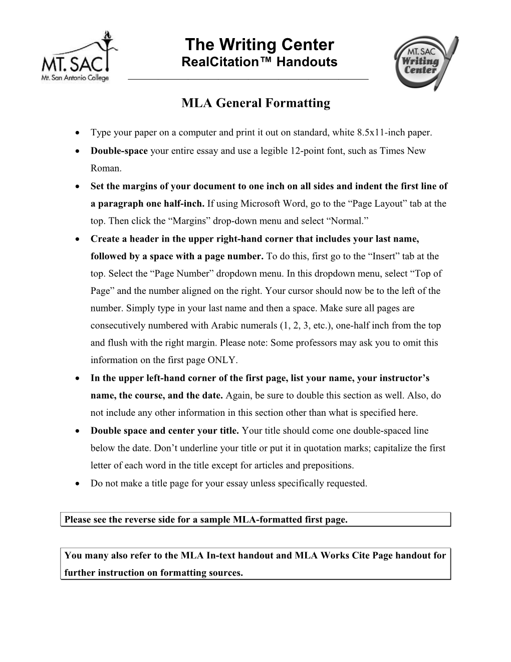 MLA General Formatting