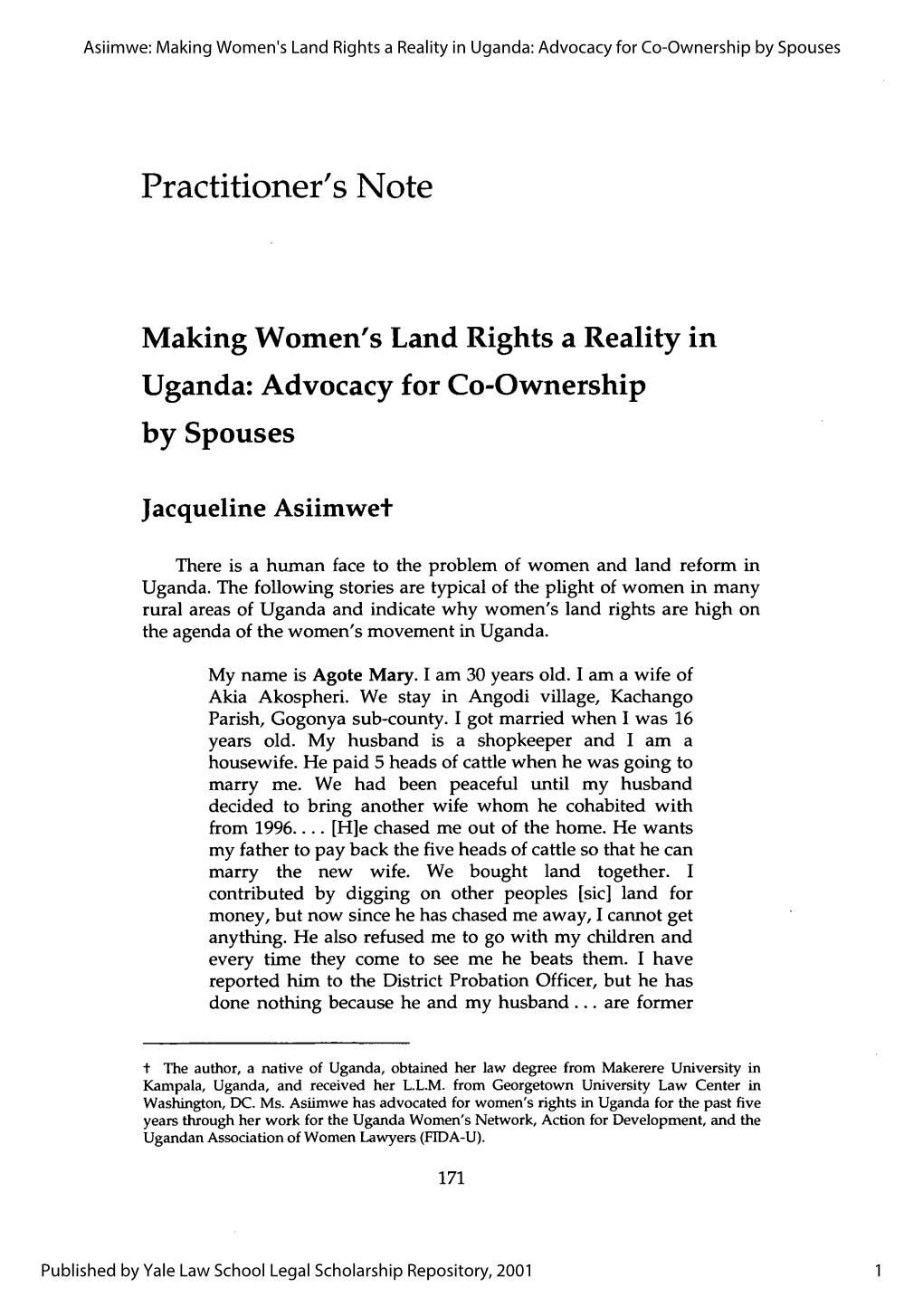 Making Women's Land Rights a Reality in Uganda: Advocacy for Co-Ownership by Spouses