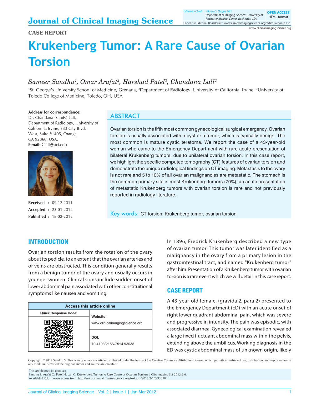 Krukenberg Tumor: a Rare Cause of Ovarian Torsion